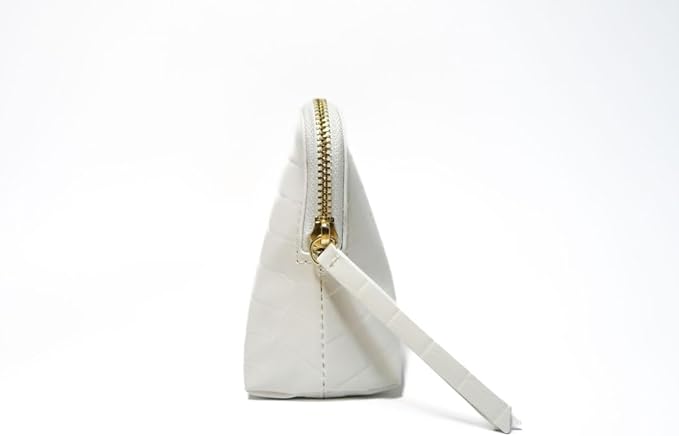 RITTZI Snow Royale Crocodile Cosmetic Bag - Luxury White Vegan Leather Makeup Bag With Royal Blue Interior Lining