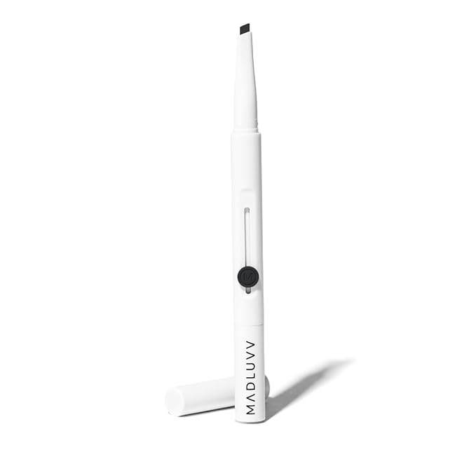 MADLUVV Exacto Brow Pencil for Flawless, Long Lasting, Realistic Brows with Dual-Ended Design Featuring Retractable Blade Tip for Precise Hair Like Detail and Blending Brush - Nearly Black
