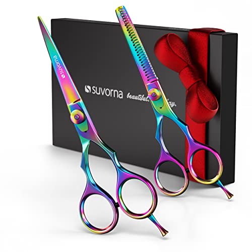 Suvorna 5.5" Hair Cutting Scissors Professional with Thinning Shears, Right-Hand Professional Hair Scissors, Barber Shears, hair shears, 2 Pcs Hair Cutting Shears - tijeras de peluqueria profesional.