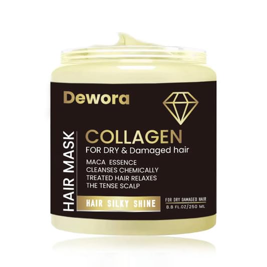 Dewora Keratin Collagen Hair Mask for Dry & Damaged Hair, Deep Conditioning Repair Treatment with Maca Root, Frizz Control & Shine, For All Hair Types, 8.8 fl oz