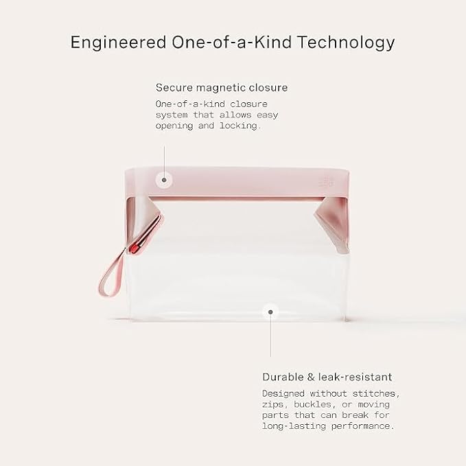 Cadence Parcel - Clear Travel Kit with Zipperless Magnetic Closure - Rose, Extra Large - Durable, Leak-Resistant and TSA Approved Toiletry Bag - Modular Organization - Recycled TPU (4 Qt)