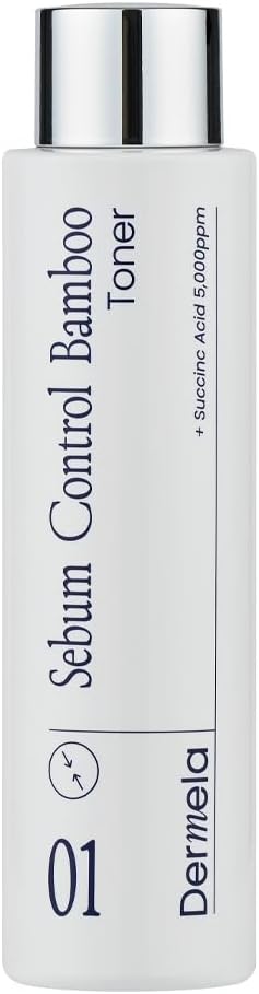 Dermela Sebum Control Bamboo Toner, 78% Bamboo Water with Niacinamide, Hyaluronic & Succinic Acids, Oil & Pore Control, 6.76 fl oz (200 mL) | Korean Toner for Oily, Combination & Sensitive Skin