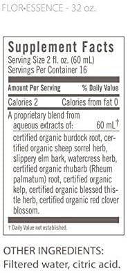 Flora - Flor-Essence - Gentle Detox Tea for a Full-Body Cleanse - Contains Organic Slippery Elm Bark, Rhubarb, Burdock Root & More - Vegan, Non-GMO & Gluten-Free - 32 fl. oz.