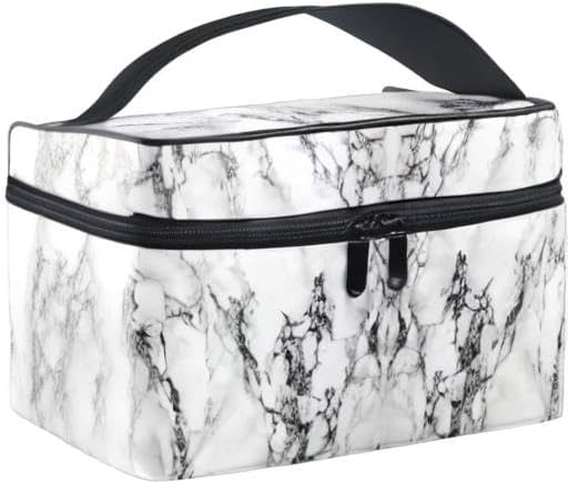 MNSRUU Makeup Bag, White Marble Travel Makeup Organizer Bag Cosmetic Cases Toiletry Bags for Girl Women Ladies