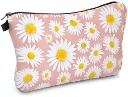 Aiphamy Cute Travel Makeup Bag Cosmetic Bag Small Pouch Gift for Women (Daisy Pink)