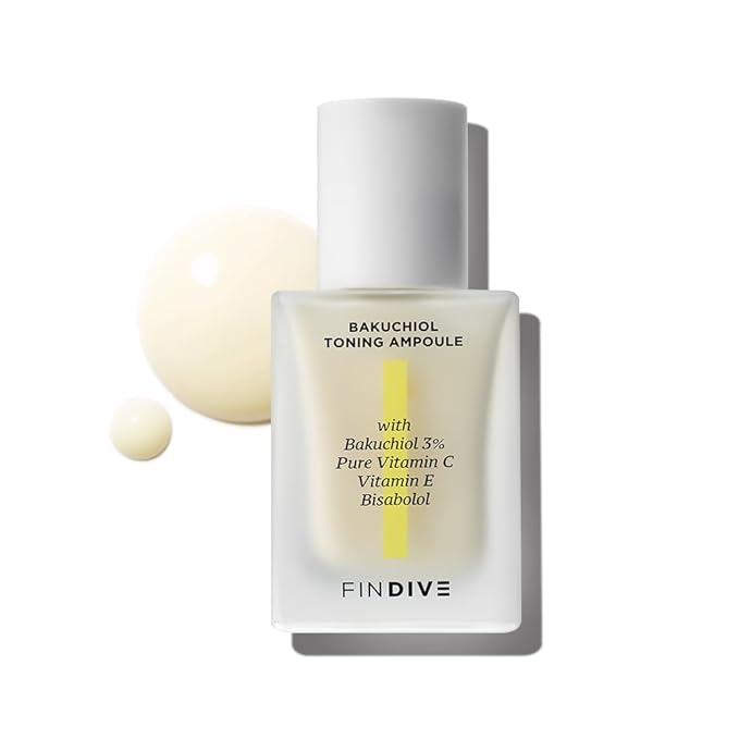 FINDIVE OFFICIAL Bakuchiol Toning Ampoule, 3% Bakuchiol, Plan-Based Retinal Alternative, Pure Vitamin C, Pure Vitamin E, Bisabolol, Brightning, Anti Wrinkle Serum, Korean Skincare 1.01fl.oz
