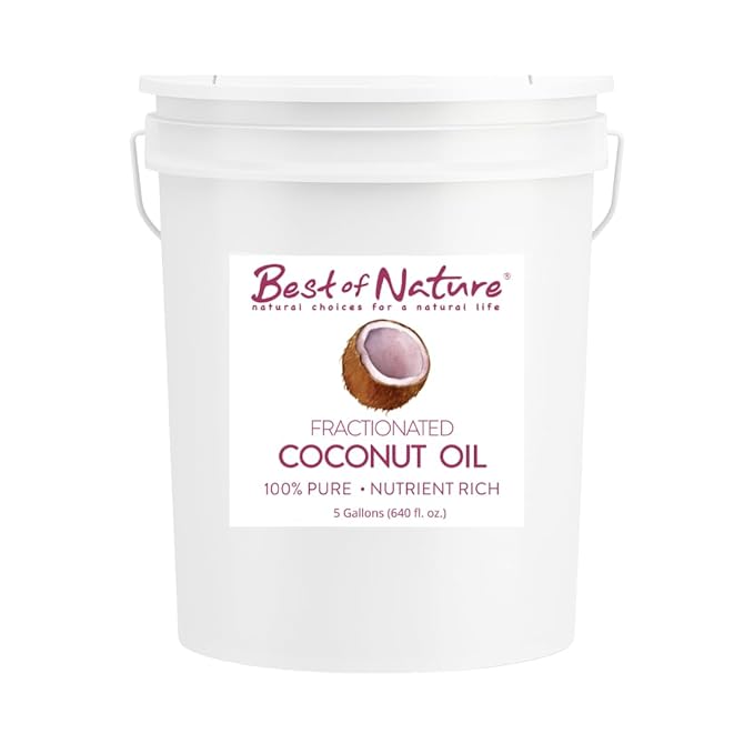 Best of Nature Fractionated Coconut Oil for Face, Hair & Massage – 100% Pure Liquid Coconut Oil for Skin, Unscented Carrier Oil for Essential Oils, Lightweight Body Oil, Bulk 5 Gallon Pail, 640 fl oz