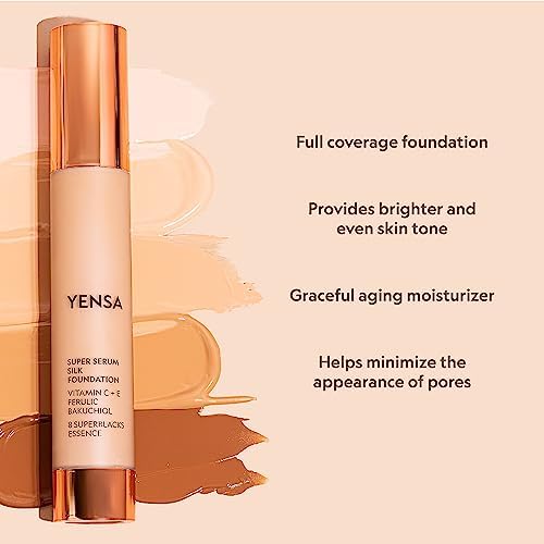 YENSA Super Serum Silk Foundation - Hydrating, Full Coverage Foundation with Vitamin C & Bakuchiol Oil - Blurs Imperfections & Evens Skin Tone - Korean Skin Care Makeup - Fair 1 (1 oz)
