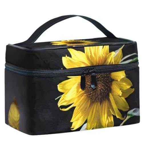 senya Travel Makeup Bags With Zipper Sunflower In The Dark Cosmetic Bag Toiletry Bags Train Cases Storage Bags Portable Multifunction Case for Women Girls