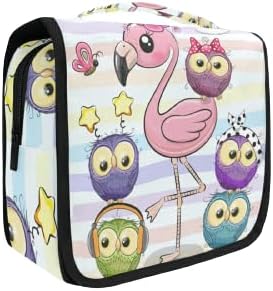 senya Hanging Travel Toiletry Bag Cute Cartoon Pink Flamingo And Five Owls Kit Makeup Case Cosmetics Organizer for Men Women
