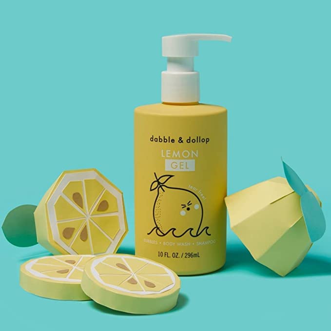 Dabble & Dollop Lemon Kids 3-in-1 Body Wash, Shampoo & Bubble Bath – Tear-Free, Gentle, Natural-Origin, Hypoallergenic and Safe for Sensitive Skin (10 fl oz, Pack of 2)