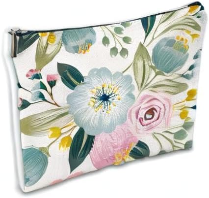 iapodiad Makeup Bag Spring Flowers Cosmetic Bag Mini Portable Travel Toiletry Bag Organizer Makeup Brushes Aesthetic Accessories Waterproof Storage Bag for Women