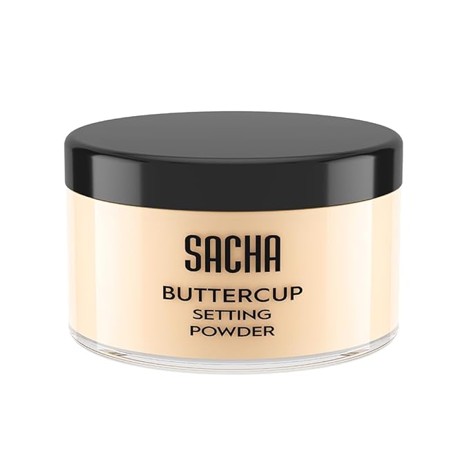 Sacha Buttercup Light Setting Powder – Light to Medium Skin Tones Translucent Loose Face Powder, Flashback-Resistant, Oil Control, Long-Wear Matte Finish (1.75 oz)