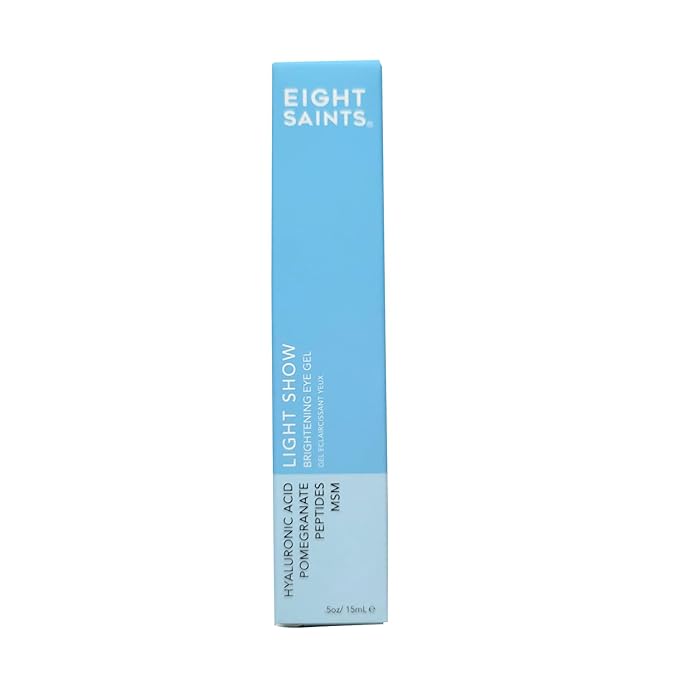 Eight Saints Light Show Brightening Eye Gel, Anti Aging Cooling Eye Gel to Reduce Puffiness, Wrinkles and Calms Under Eye Skin, with Peptides, MSM, and Hyaluronic Acid, 0.5 Ounces