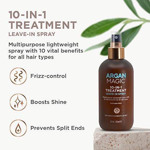 Argan Magic 10 in 1 Treatment Stylizing Spray + Intensive Hair Oil Combo Pack – Multipurpose Leave in Spray for all Hair Types | Hydrating | Paraben Free | (8 oz / 4 oz)