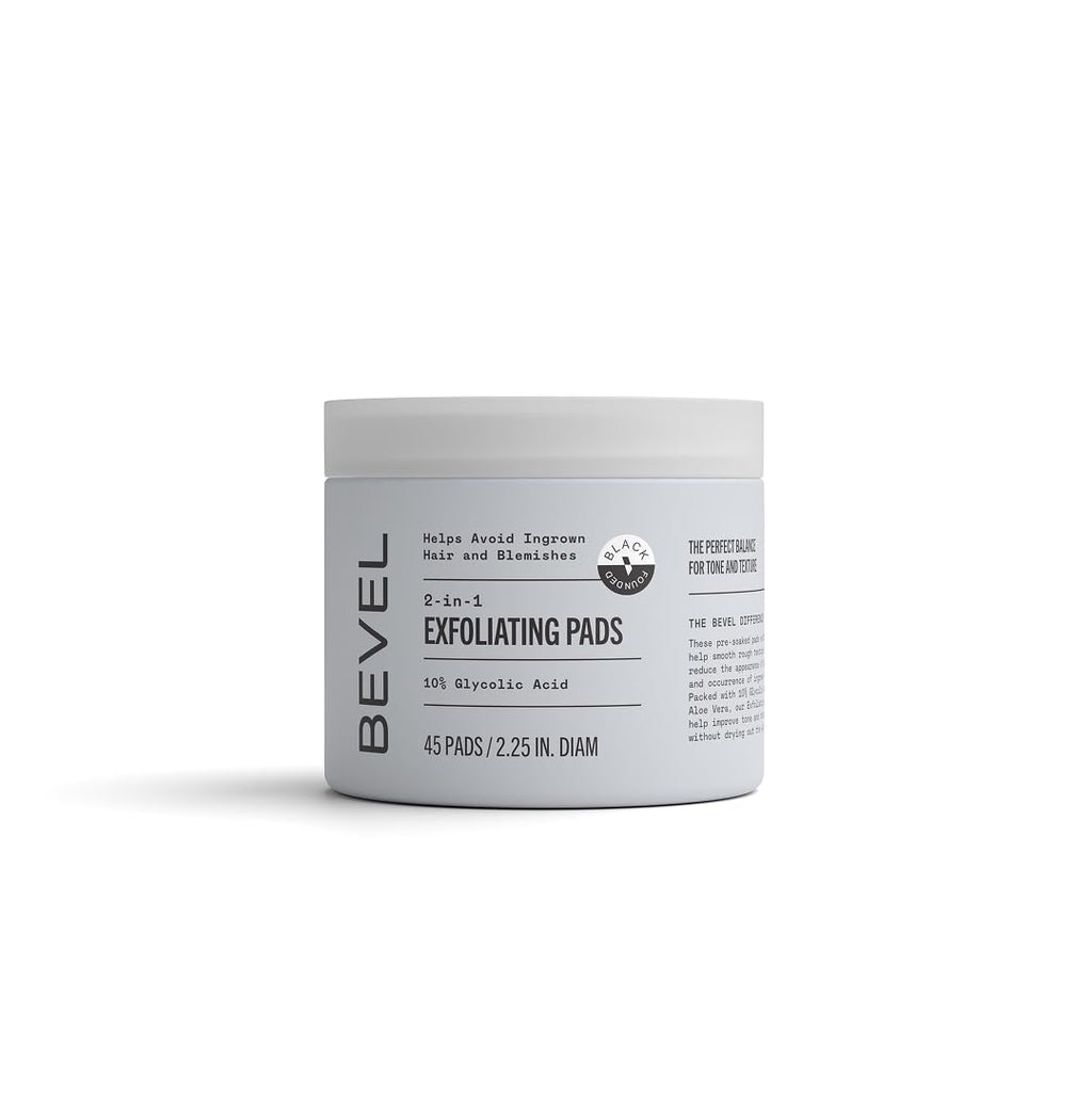 Bevel 10% Glycolic Acid Toner Pads for Face, Helps Remove Dead Skin Cells and Reduce Ingrown Hairs for Even Skin Tone and Texture, 45 Count (Packaging May Vary)
