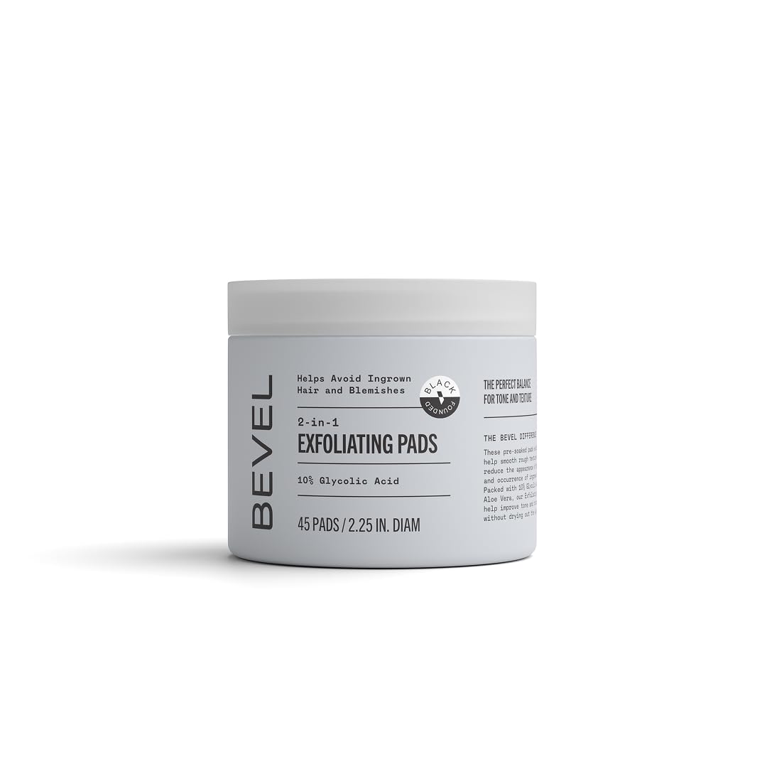 Bevel 10% Glycolic Acid Toner Pads for Face, Helps Remove Dead Skin Cells and Reduce Ingrown Hairs for Even Skin Tone and Texture, 45 Count (Packaging May Vary)