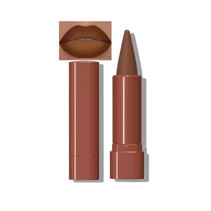 Mefyhtune 2-in-1 Gradient Brown Lip Liner & Lipstick, Dark Brown Waterproof Long Lasting Matte Lip Liner Pencil, Makeup Smudge proof lip liner with Cone Tip (01#-Warm Brown)