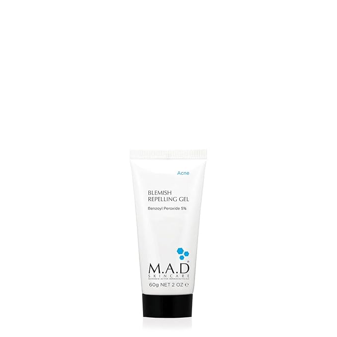 M.A.D Skincare Blemish Repelling Gel - Clinical 5% Benzoyl Peroxide & Alp Sebum Complex Pore Refining Treatment with Green Tea and Licorice 2.0 oz