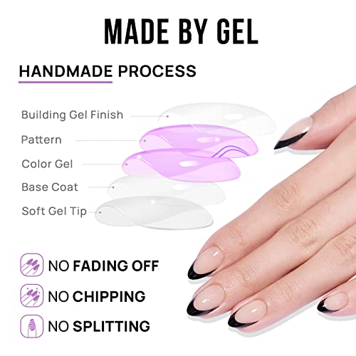 BTArtbox Press On Nails, Black French, Short Almond, Black Nude, 32Ct