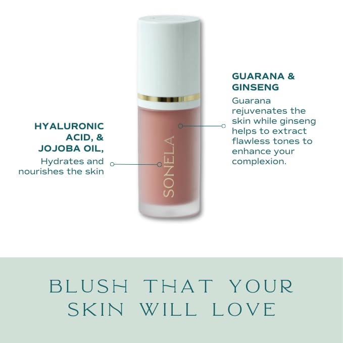 SONELA Blissful Moment Dewy Liquid Blush — Buildable, Adaptogens + Hyaluronic Acid, Long-Lasting, Vegan, Clean Makeup, 0.27 fl oz