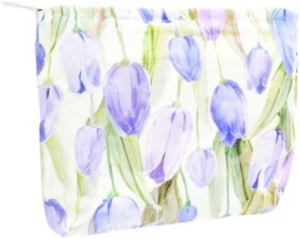 Flat Makeup Bag for Women,Zipper Cosmetic Pouch for Purse,Tulip Purple