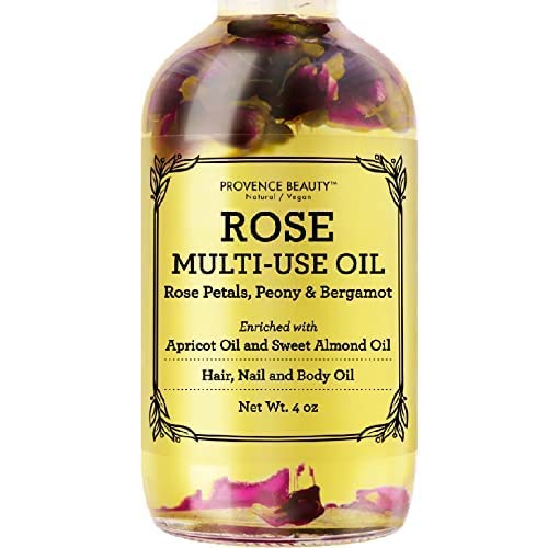 BEAUTE DE PROVENCE Multi-Use Oil for Face, Body and Hair - Organic Blend of Apricot, Vitamin E and Sweet Almond Oil Moisturizer for Dry Skin, Rose Petals, Bergamot Essential Oil - 4 Fl Oz