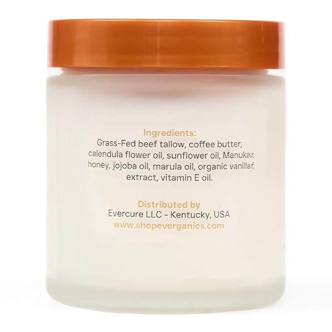 Everganics | Organic Coffee Butter Whipped Tallow Cream for Skin | Grass-Fed Beef Tallow Natural Moisturizer for Face & Body | Made in USA | 4 oz (Large Size)