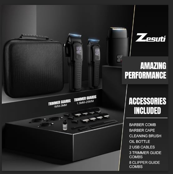 Zesuti Hair Clippers for Men,Cordless Beard Trimmer Electric Shavers Set