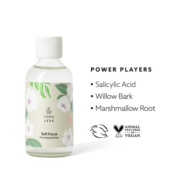 Salicylic Acid Toner for Acne Prone Skin, Pore Clearing BHA Face Toner with Niacinamide, Willow Bark & Marshmallow Root, Exfoliating Treatment for Breakouts & Dark Spots, Vegan, 4 fl oz, Luma & Leaf