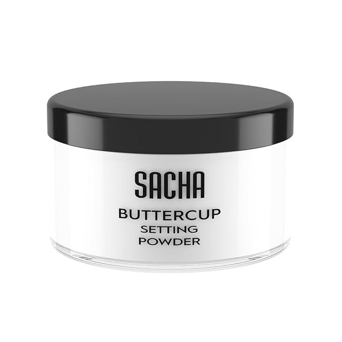 Sacha Buttercup No Color Setting Powder – All Skin Tones Translucent Loose Face Powder, Flashback-Resistant, Oil Control, Long-Wear Matte Finish (1.75 oz)