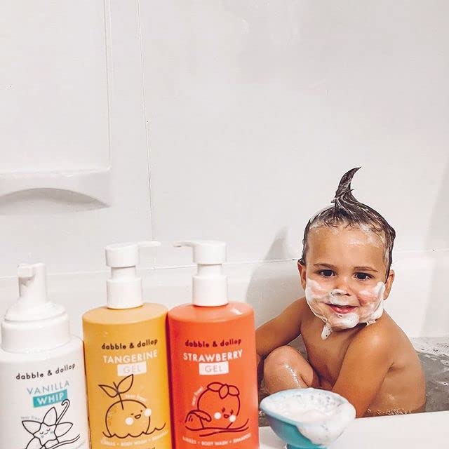 Dabble & Dollop Tangerine + Vanilla Kids 3-in-1 Body Wash, Shampoo & Bubble Bath Bundle – Gel + Foam Whip Set, Tear-Free, Gentle, Natural-Origin, Hypoallergenic and Safe for Sensitive Skin (Pack of 2)