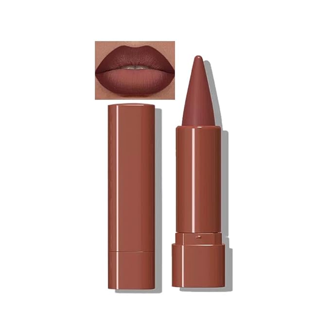 Mefyhtune 2-in-1 Gradient Brown Lip Liner & Lipstick, Light Brown Waterproof Long Lasting Matte Lip Liner Pencil, Makeup Smudge proof lip liner with Cone Tip (03#-Reddish Brown)