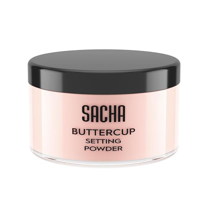 Sacha Buttercup Rosé Setting Powder – All Skin Tones Translucent Loose Face Powder, Flashback-Resistant, Oil Control, Long-Wear Matte Finish (1.75 oz)
