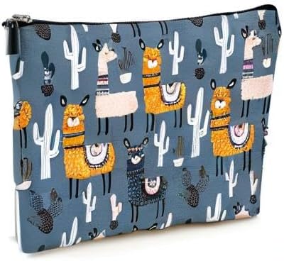 Givotin Cute Makeup Bag for Purse Canvas Waterproof Funny Cosmetic Bags for Women Zipper Travel Toiletry Pouch-Alpaca Makeup Bags-Grey