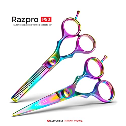 Suvorna 5.5" Hair Cutting Scissors Professional with Thinning Shears, Right-Hand Professional Hair Scissors, Barber Shears, hair shears, 2 Pcs Hair Cutting Shears - tijeras de peluqueria profesional.