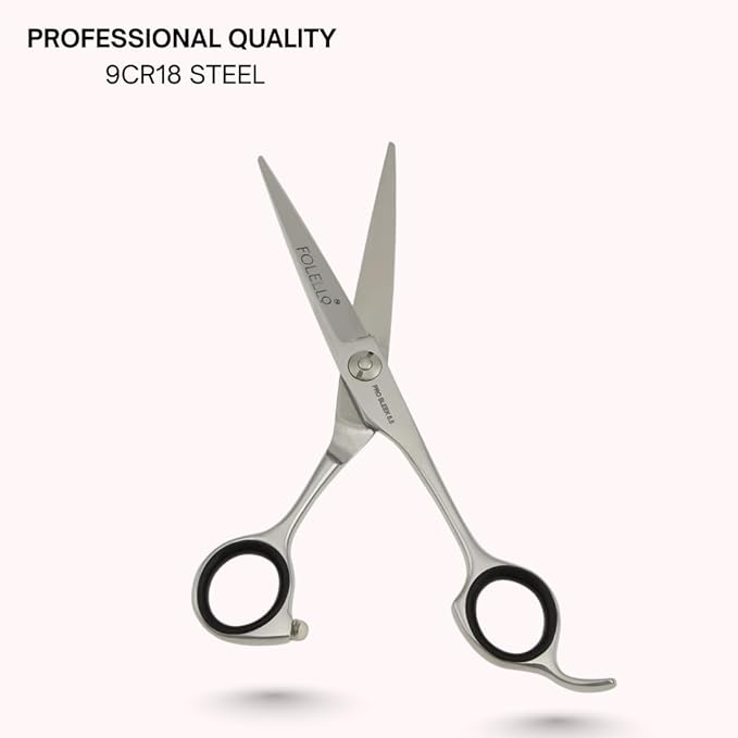 FOLELLO Right-Handed Hair Cutting Scissors – Stainless Steel Barber Shears with Ball Bearing Adjustment Screw – Grooming Tool for Men and Women