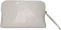 RITTZI Snow Royale Crocodile Cosmetic Bag - Luxury White Vegan Leather Makeup Bag With Royal Blue Interior Lining