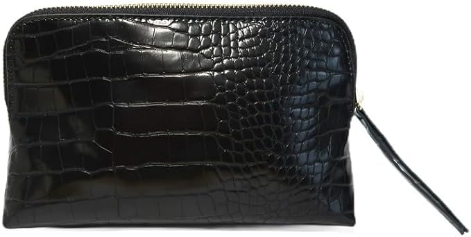 RITTZI Noir Onyx Crocodile Cosmetic Bag - Luxury Vegan Leather Makeup Bag, Black Crocodile Texture Organizer, Beauty Bag for Travel, Skincare & Makeup Storage