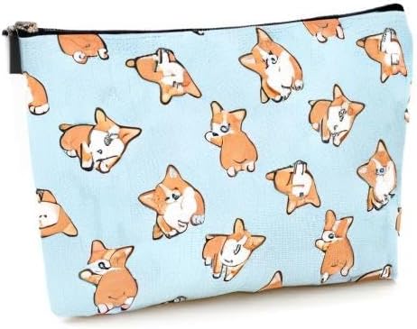 Givotin Cute Makeup Bag for Purse Canvas Waterproof Funny Cosmetic Bags for Women Zipper Travel Toiletry Pouch-Corgi Makeup Bags