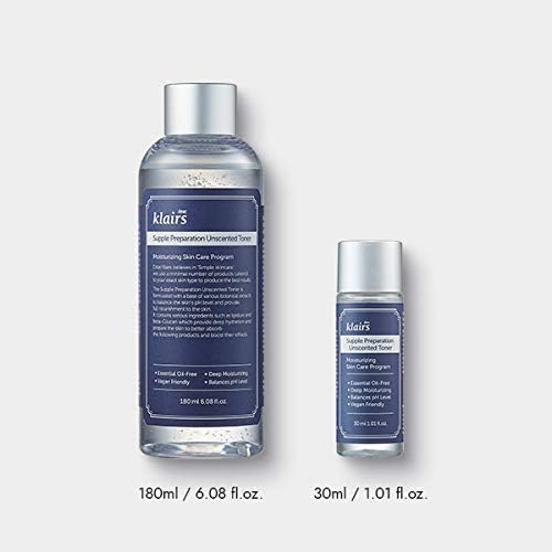 DearKlairs Unscented Toner Korean Soothing Hydrating Toner, 1.01 Fl Oz
