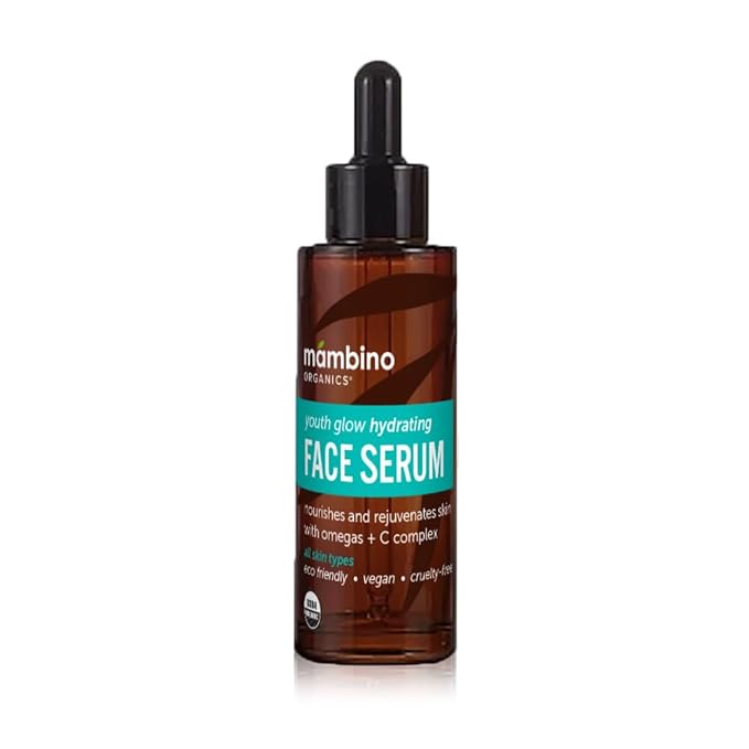 Mambino Organics Youth Glow Hydrating Serum, Vitamin C Face Serum with Marula, Rosehip Oil, Revitalizing Skin, Fades Dark Spots, Smooths Texture, Organic, Vegan, Skin Care, 1 fl oz