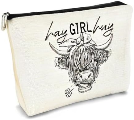 BARPERY Funny Cow Small Makeup Bag - Cow Lovers Farm Girls Gift, Hay Girl Cosmetic Bag for Birthday or Christmas