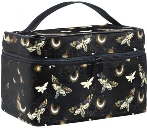 MNSRUU Goth Makeup Bag Black, Gothic Moth Butterfly Makeup Organizer Bags Toiletry Bag Box Travel Cosmetic Bag Make Up Train Case for Women Teen Girl Ladies