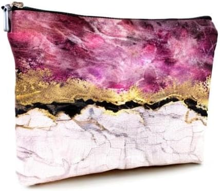 Givotin Cute Makeup Bag for Purse Canvas Waterproof Funny Cosmetic Bags for Women Zipper Travel Toiletry Pouch-Wine Marble Makeup Bags