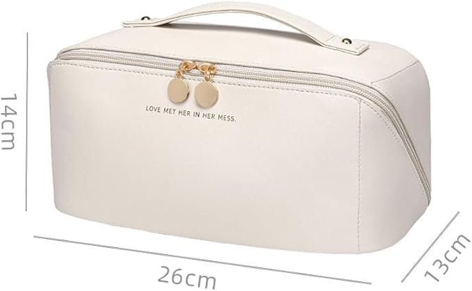 zaleeta Travel Makeup Bag, Large Capacity Cosmetic Organizer Bags for Women, Waterproof PU Leather Toiletry Bags, Wide Open Flat Makeup Case with Divider and Handle