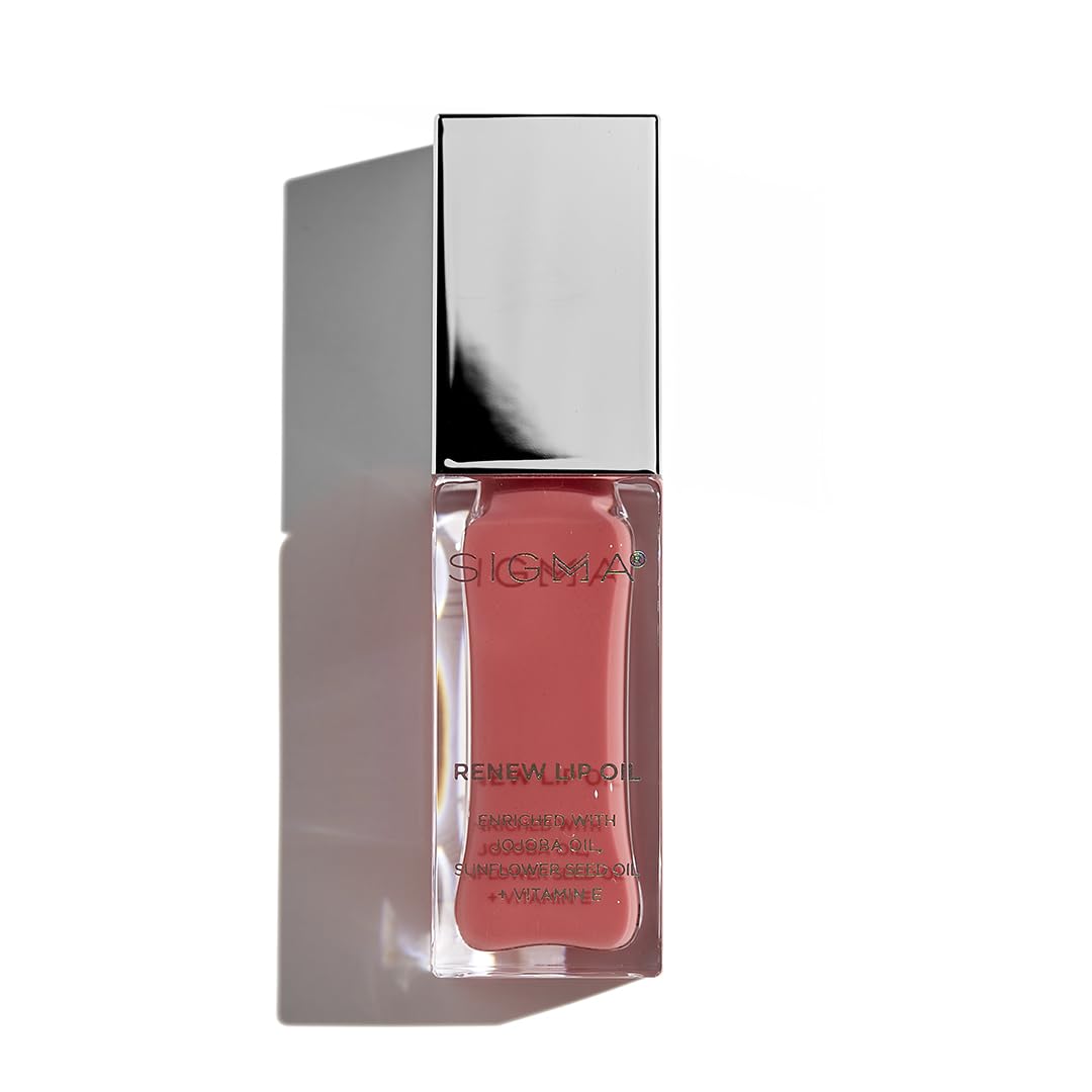 SIGMA BEAUTY Renew Lip Oil, Sheer Tinted Lip Gloss, All Heart Berry Mauve