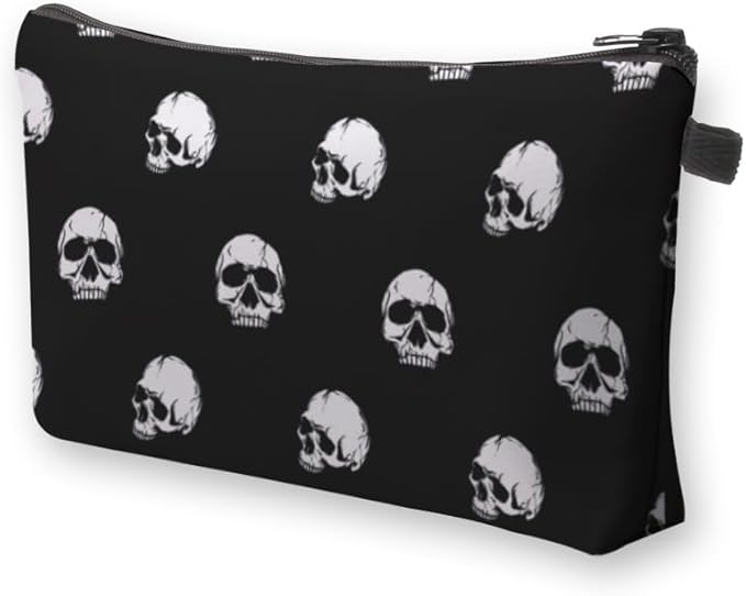 Loomifang Small Makeup Bag Cosmetic Bag for Women, Pretty Design Organizer Case with Zipper Closure, Lightweight and Water-Resistant Make Up Bag - 8.65"x 5.35" x 7.08"（Skull）