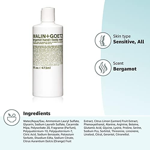 MALIN+GOETZ Hand + Body Wash Foaming Gel Cleanser, Bergamot 16 fl oz
