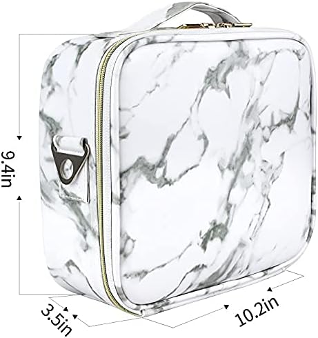 Oewoer Travel Makeup Bag 10.4 Inches Portable Makeup Train Case Cosmetic Bag Organizer with Adjustable Dividers and Shoulder Strap for Cosmetics Brushes Toiletry Jewelry Digital Accessories (Marble)